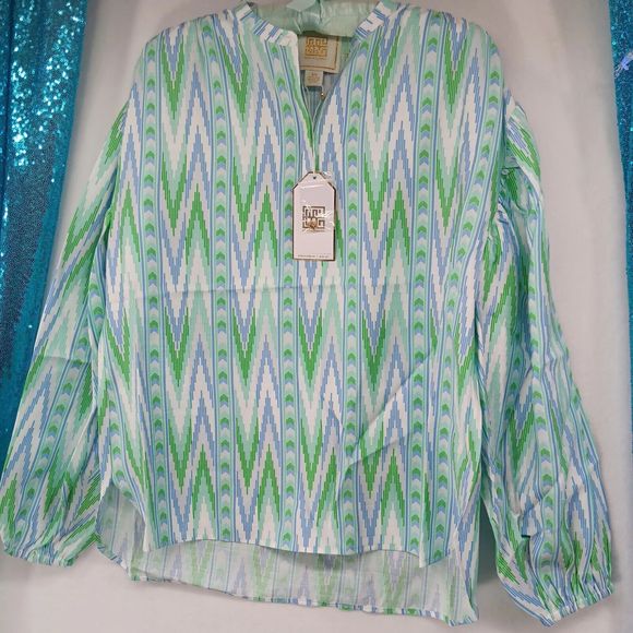 NWT/Bag Emily McCarthy Loli Top Blouse SZ XS Zig Zag Pattern Buttons $180 MSRP - Picture 2 of 14
